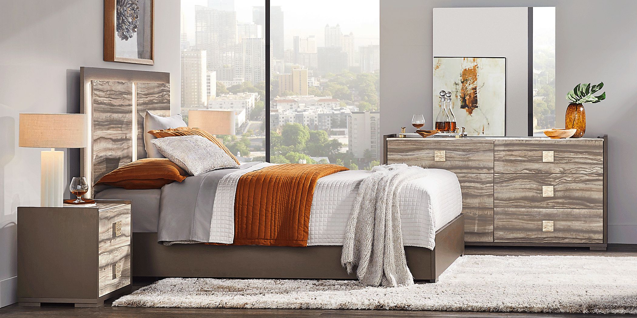 Monterosso 5 Pc Tan Light Wood King Bedroom Set With Dresser, Mirror, 3 ...