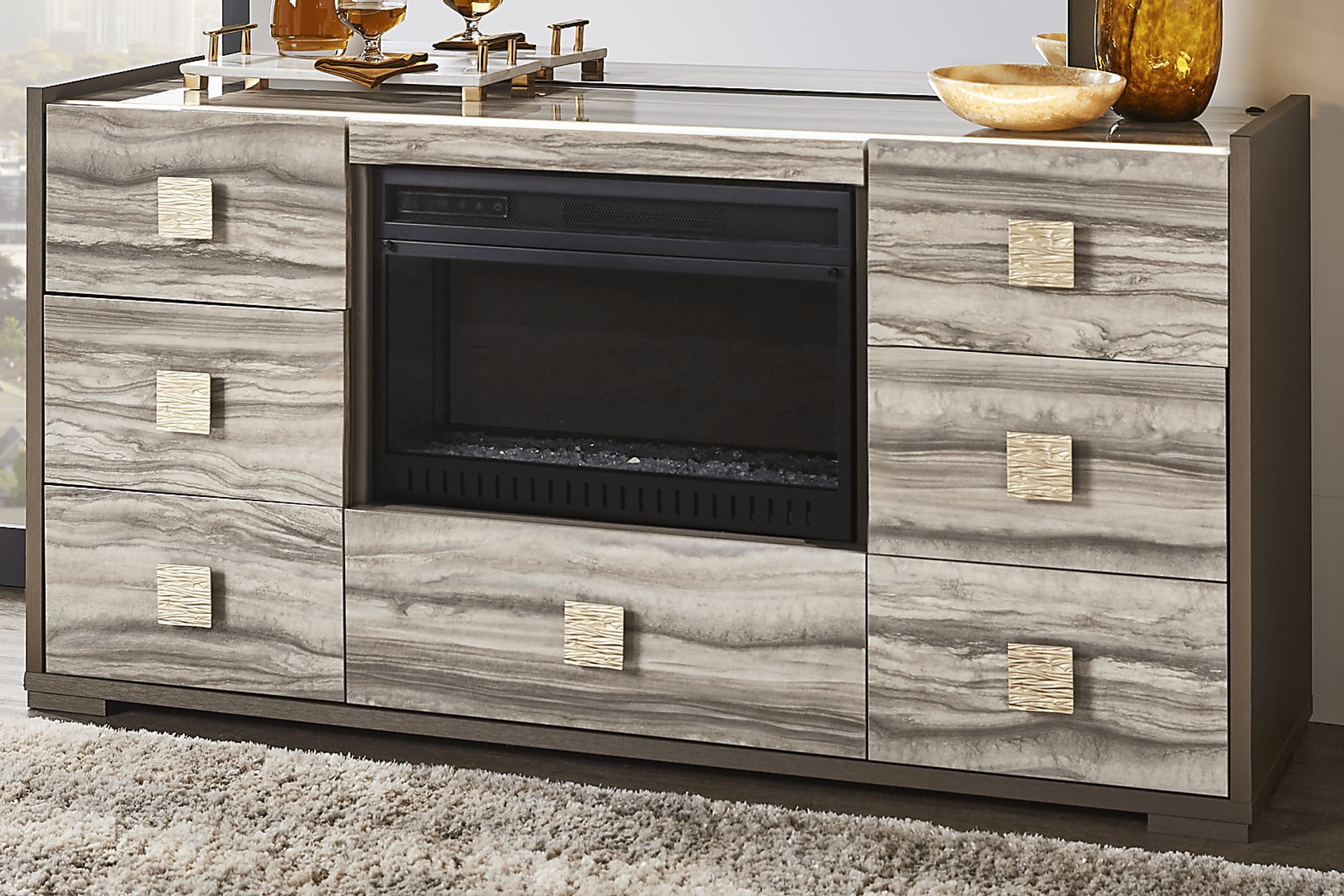 Monterosso Tan 6 Pc Queen Panel Bedroom with Electric Fireplace - Image 10