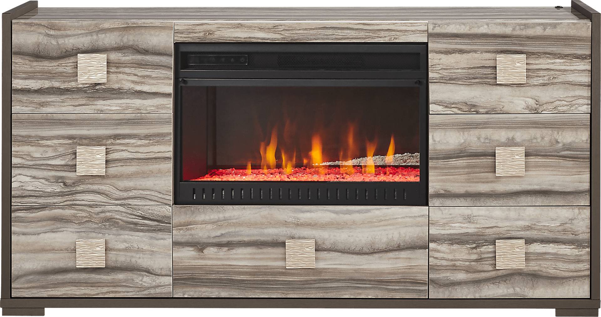 tan dresser with firebox