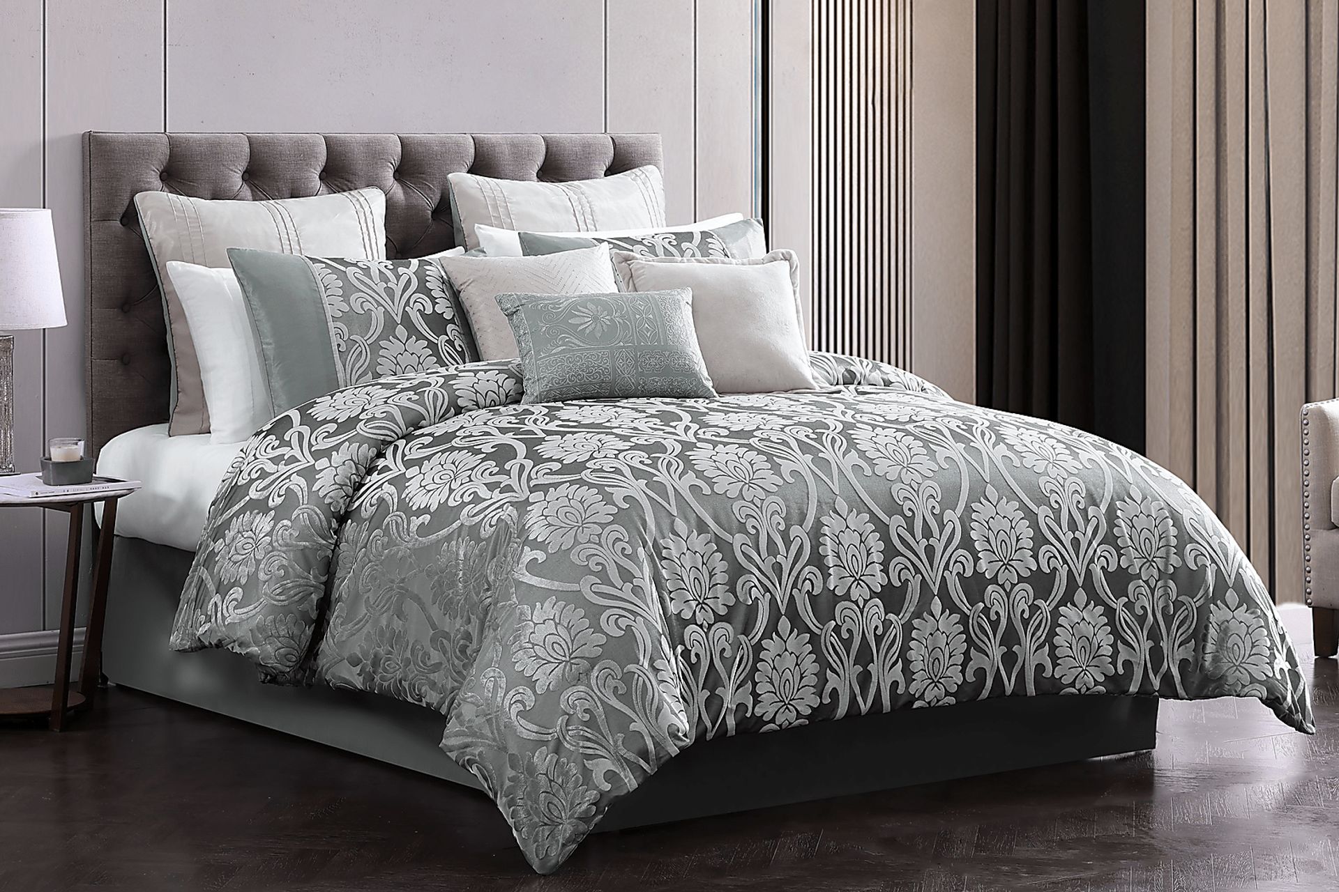 Montmood Gray 9 Pc Queen Comforter Set - Image 1