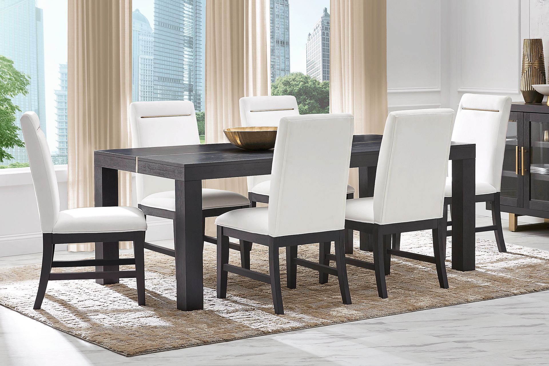 Montpelier Charcoal 7 Pc Dining Room with White Side Chairs - Image 1