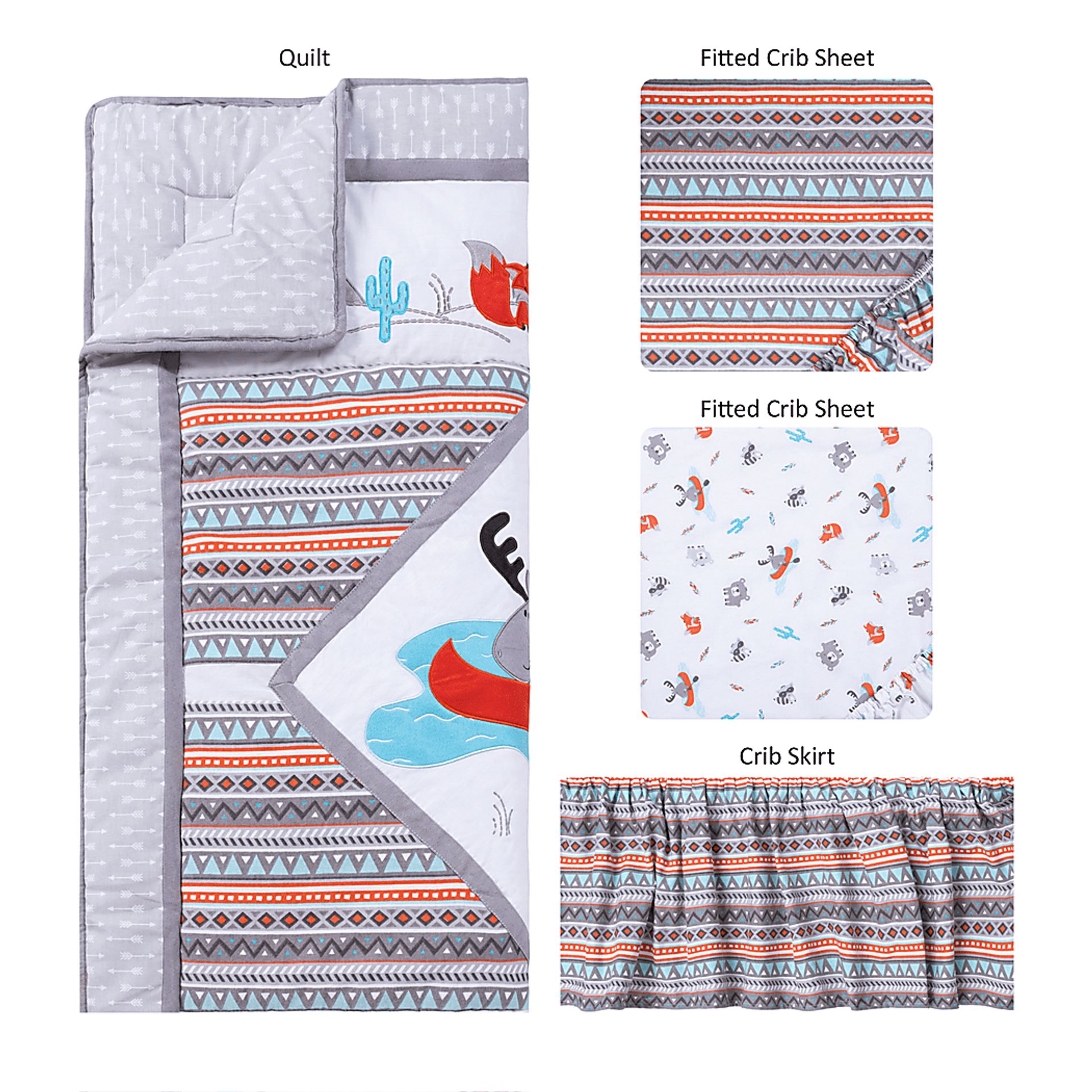 Moose Canoeing Camp Gray 4 Pc Baby Bedding Set - Image 2