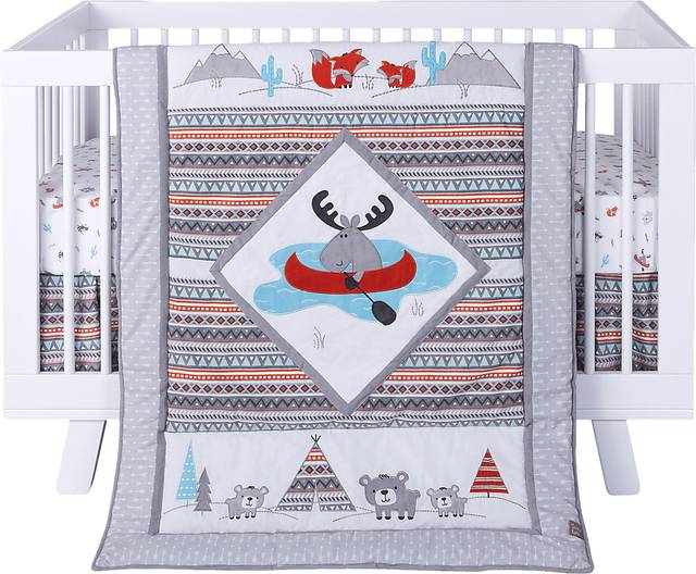 Moose Canoeing Camp Gray 4 Pc Baby Bedding Set - Thumbnail - Image 3