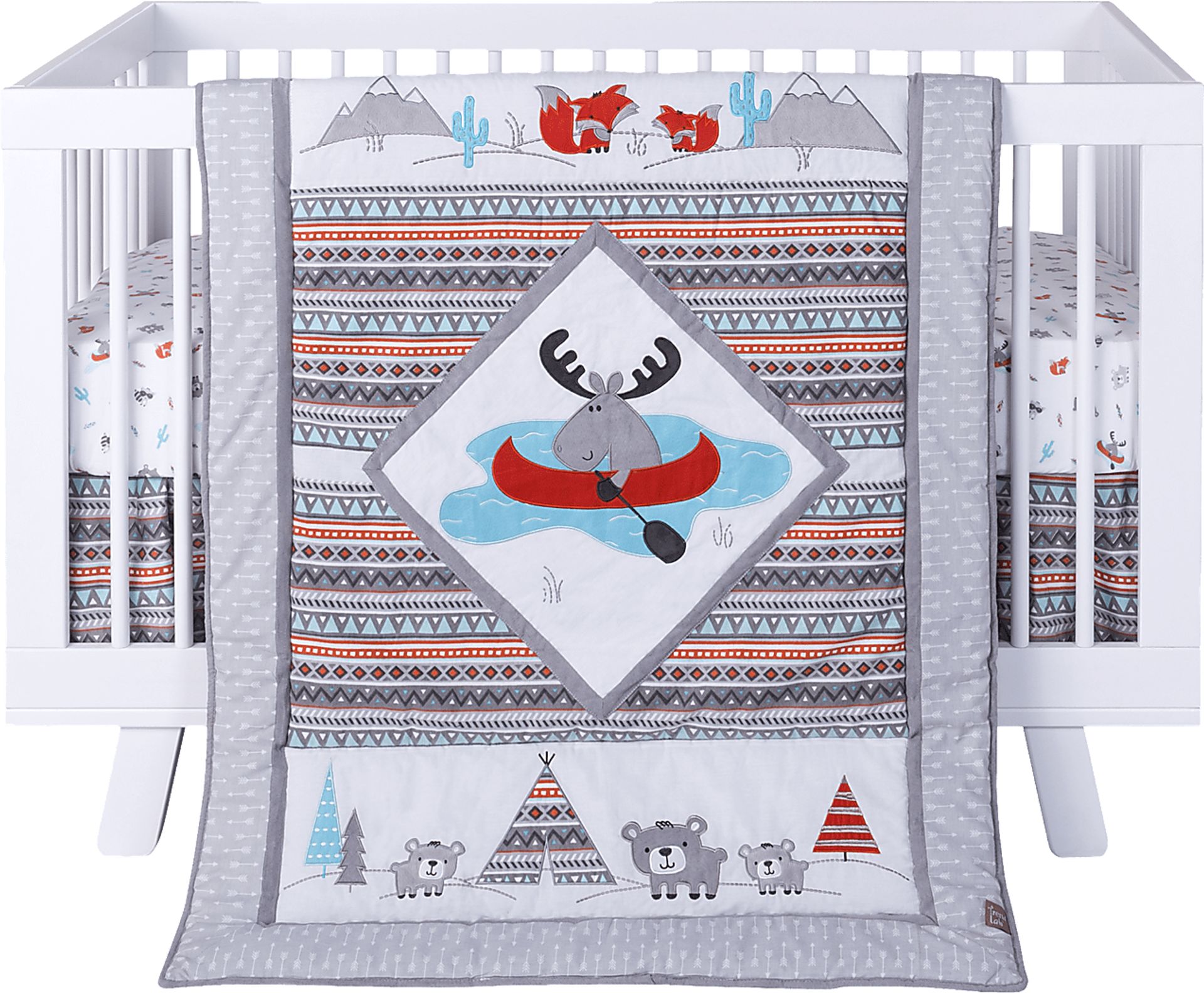 Moose Canoeing Camp Gray 4 Pc Baby Bedding Set - Image 3