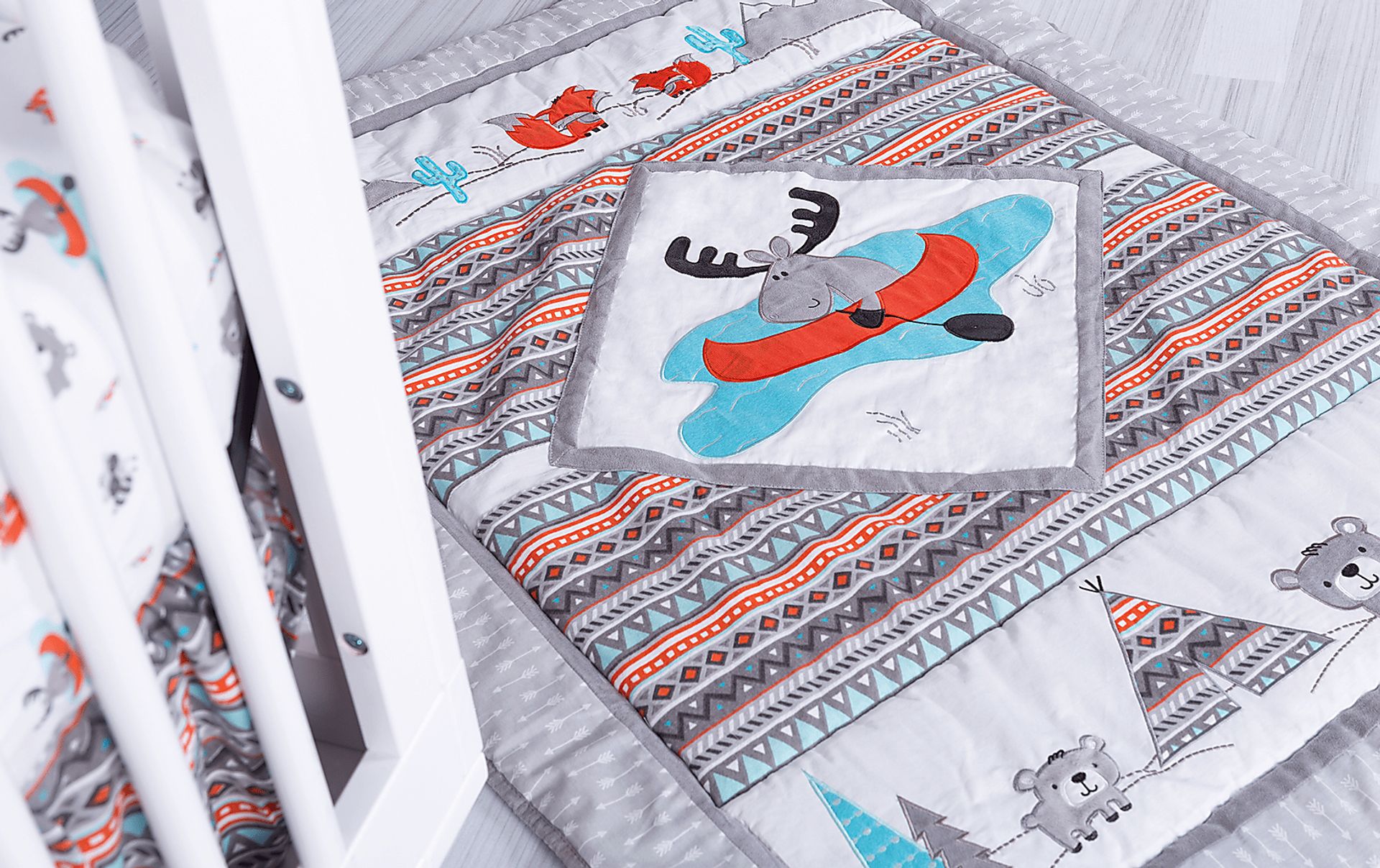 Moose Canoeing Camp Gray 4 Pc Baby Bedding Set - Image 10
