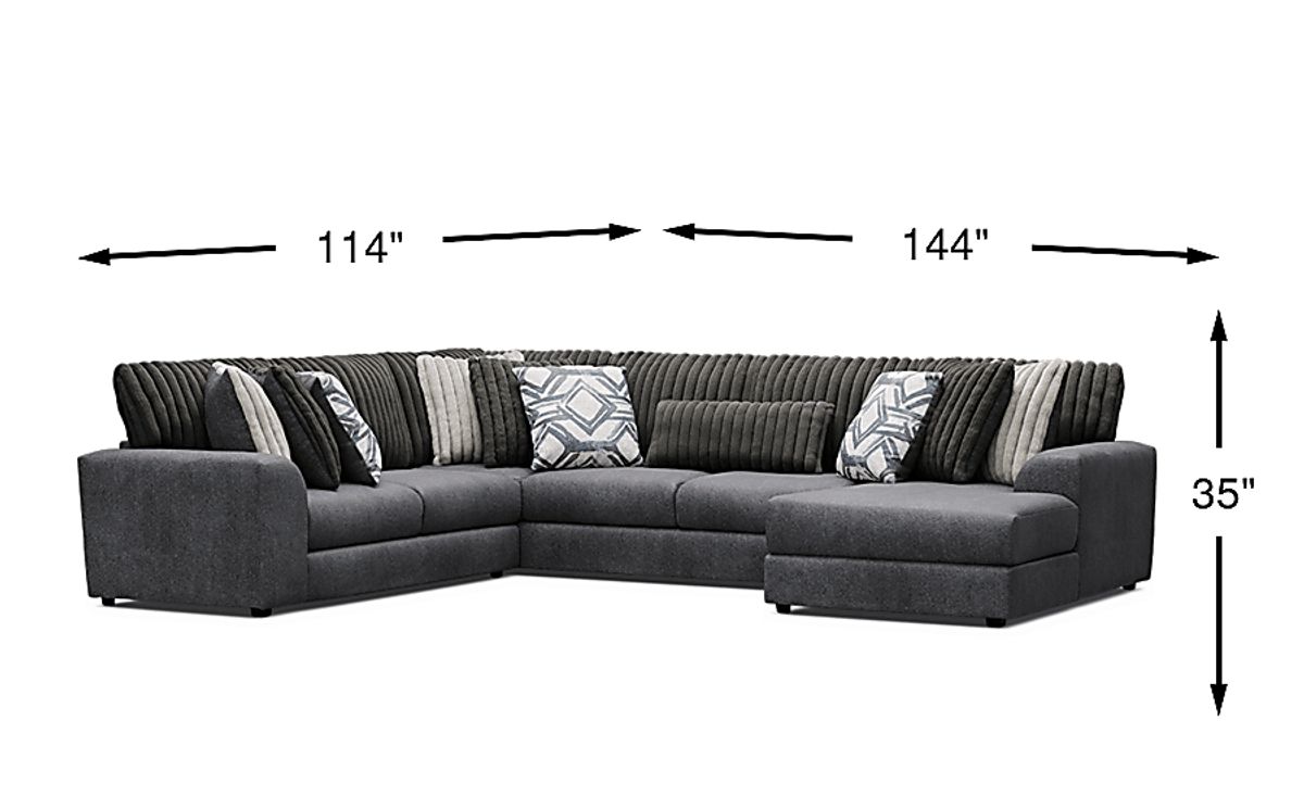 Moreau Street Black Polyester Fabric 3 Pc With Chaise Right Arm ...