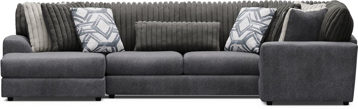 Moreau Street Black Polyester Fabric 3 Pc With Chaise Left Arm ...