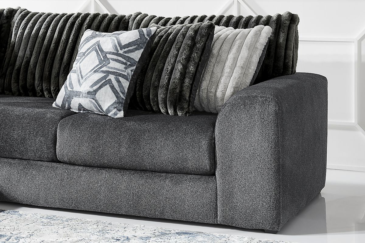 Moreau Street Black Polyester Fabric 3 Pc With Chaise Left Arm ...
