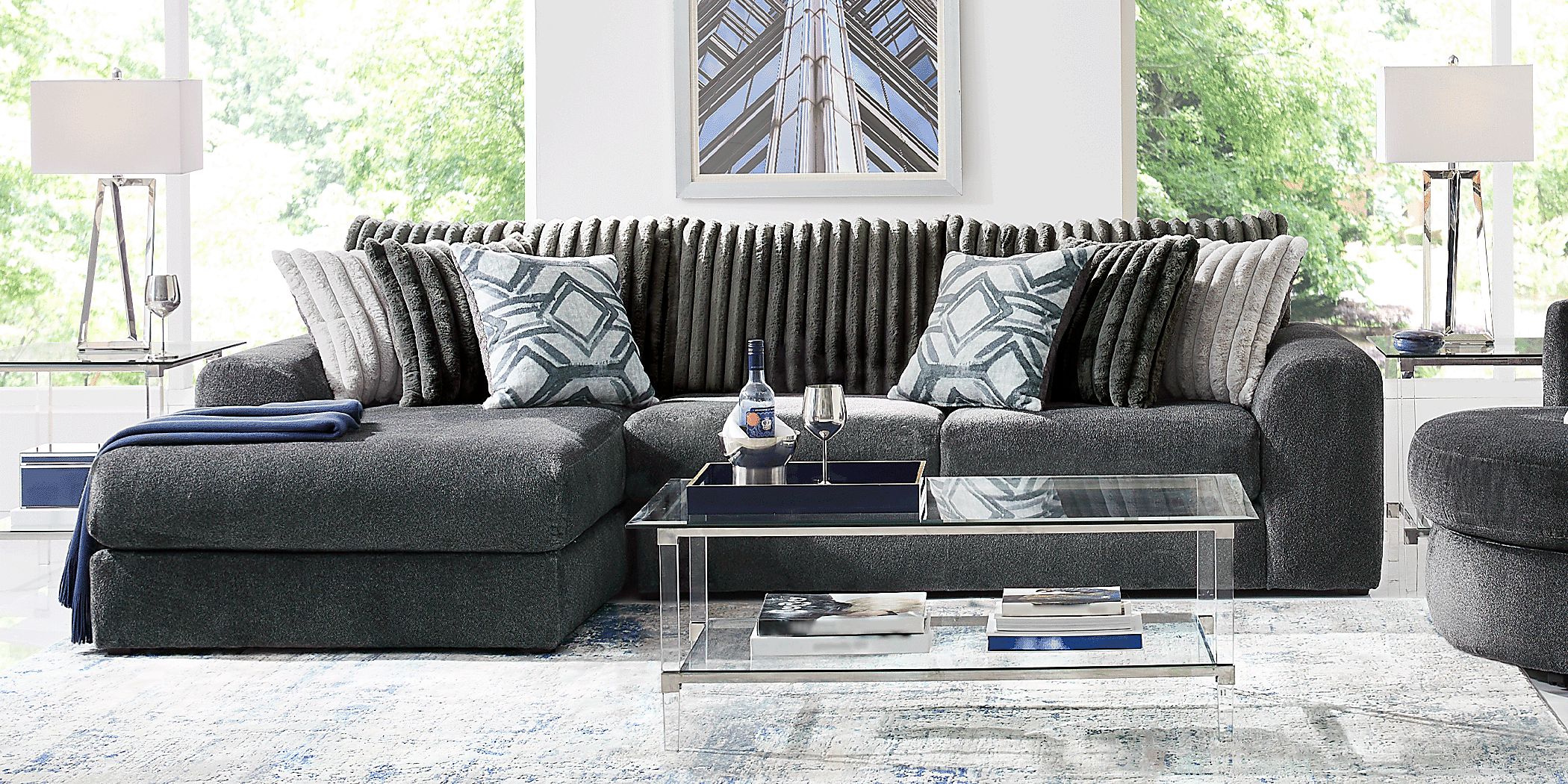 Moreau Street 5 Pc Black Woven Living Room Set With 2 Pc Left Arm ...