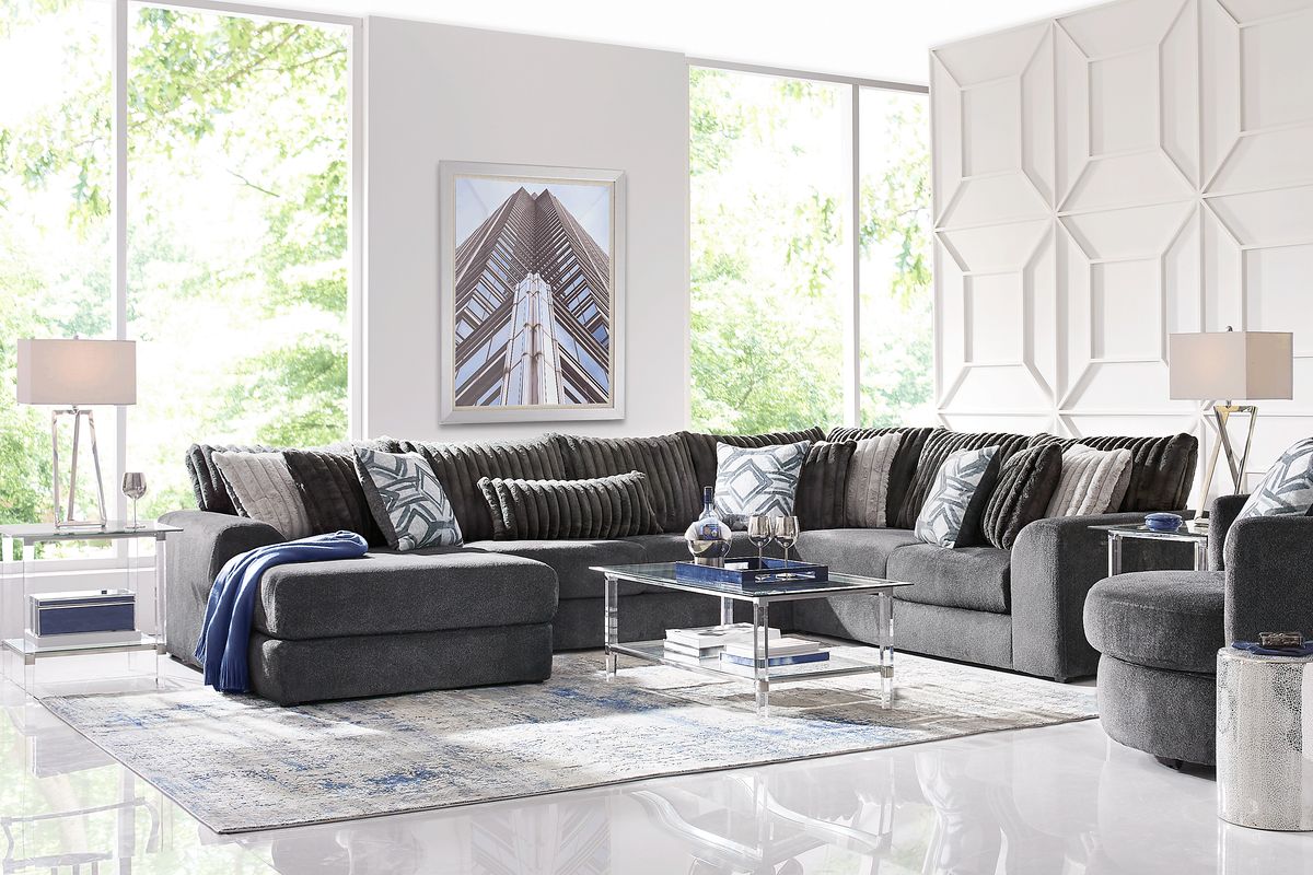 Moreau Street 6 Pc Black Polyester Fabric Living Room Set With 3 Pc ...
