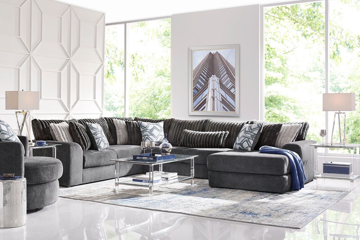 Moreau Street 6 Pc Black Polyester Fabric Living Room Set With 3 Pc ...