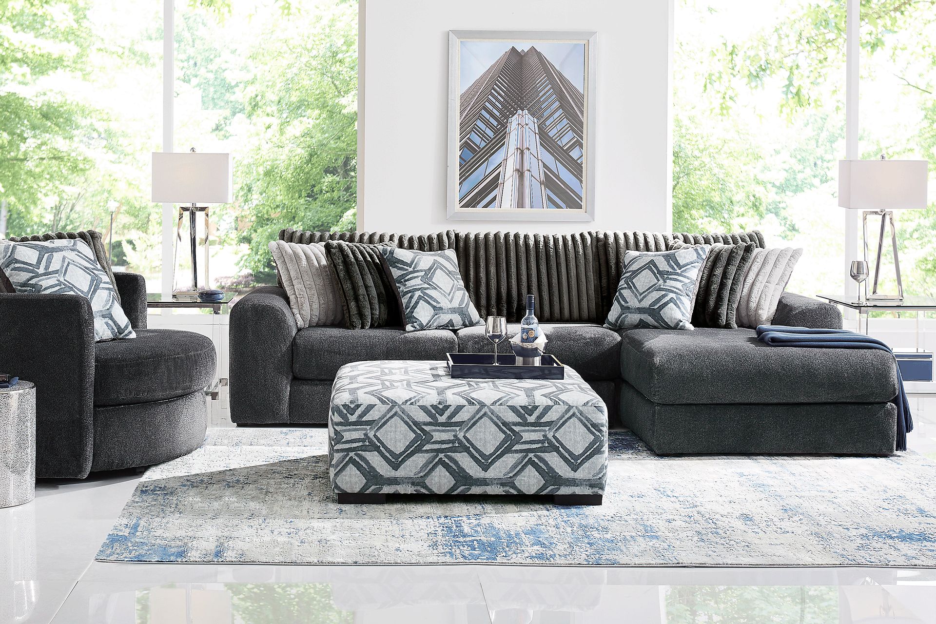 Moreau Street Black 6 Pc Sectional Living Room - Image 1