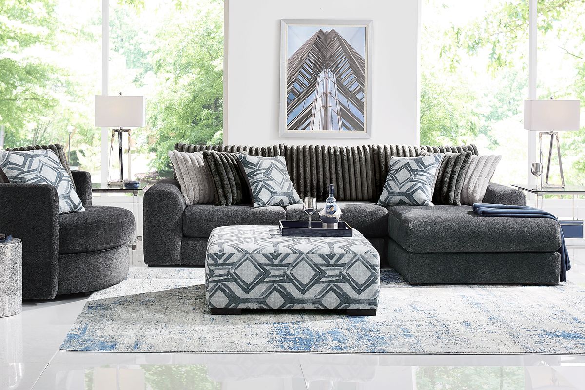 Moreau Street 6 Pc Black Woven Living Room Set With Ottoman, 3 Pc Right ...