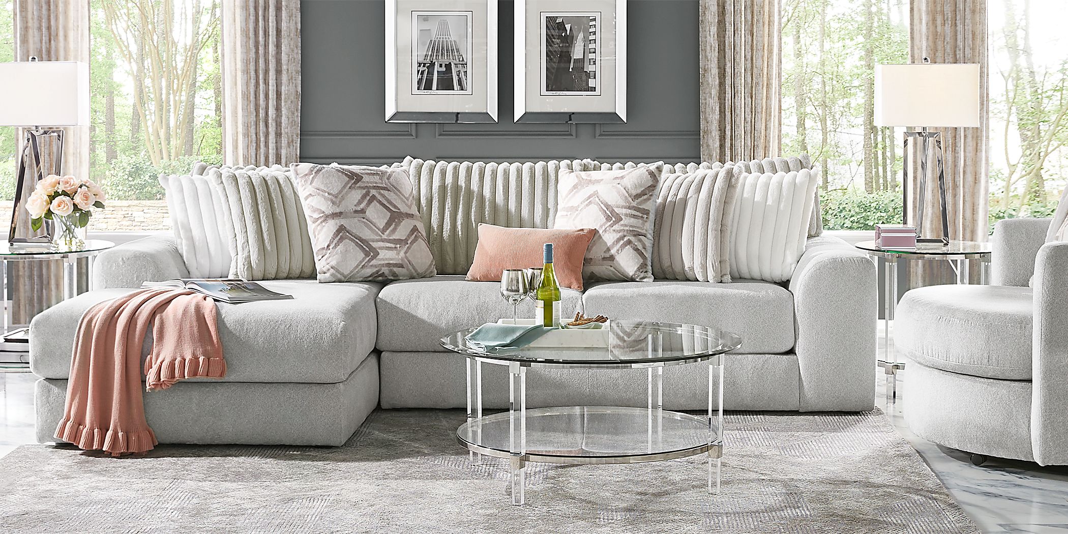 Moreau Street 5 Pc Gray Polyester Fabric Living Room Set With 2 Pc ...