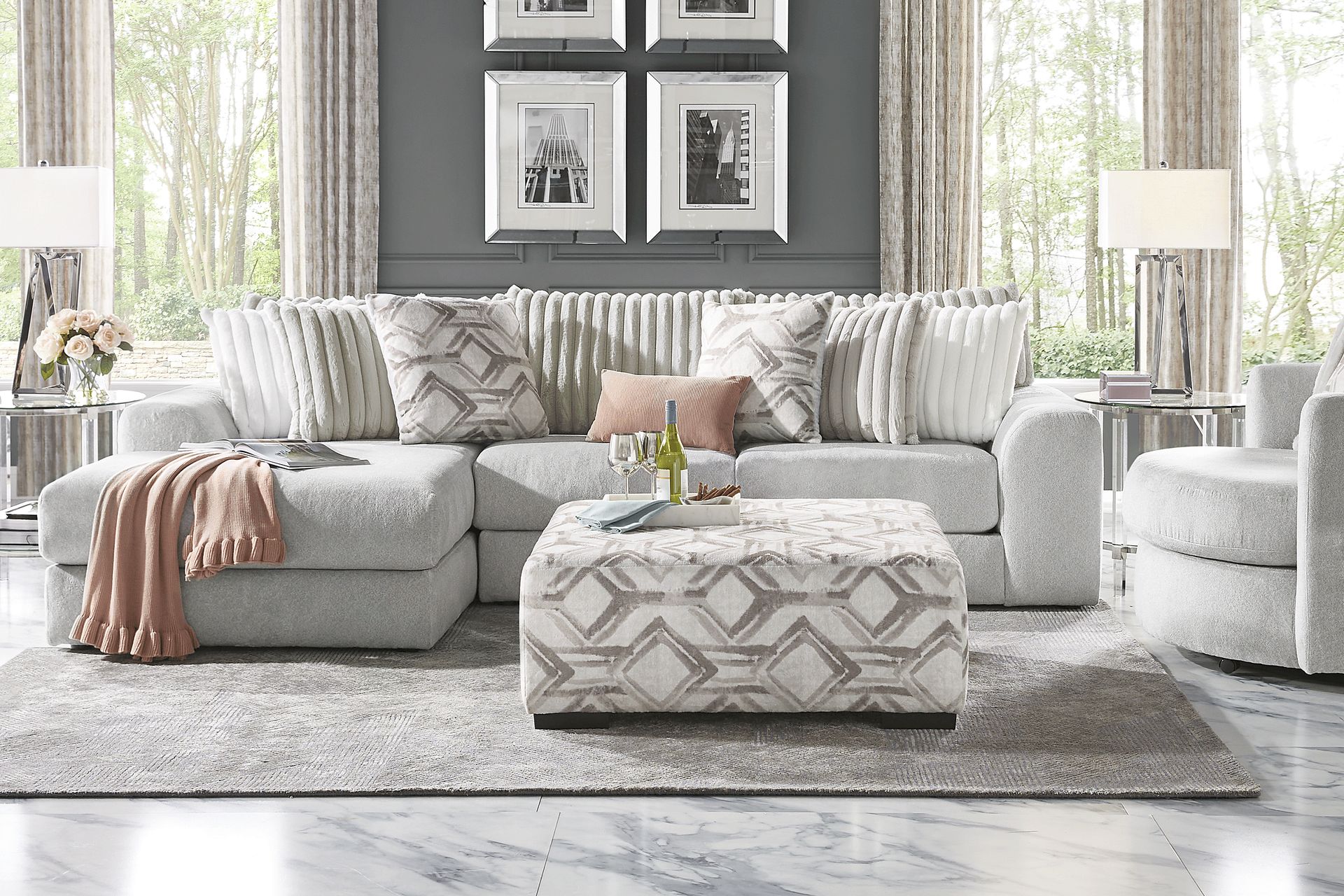 Moreau Street 5 Pc Gray Polyester Fabric Living Room Set With 2 Pc Left ...