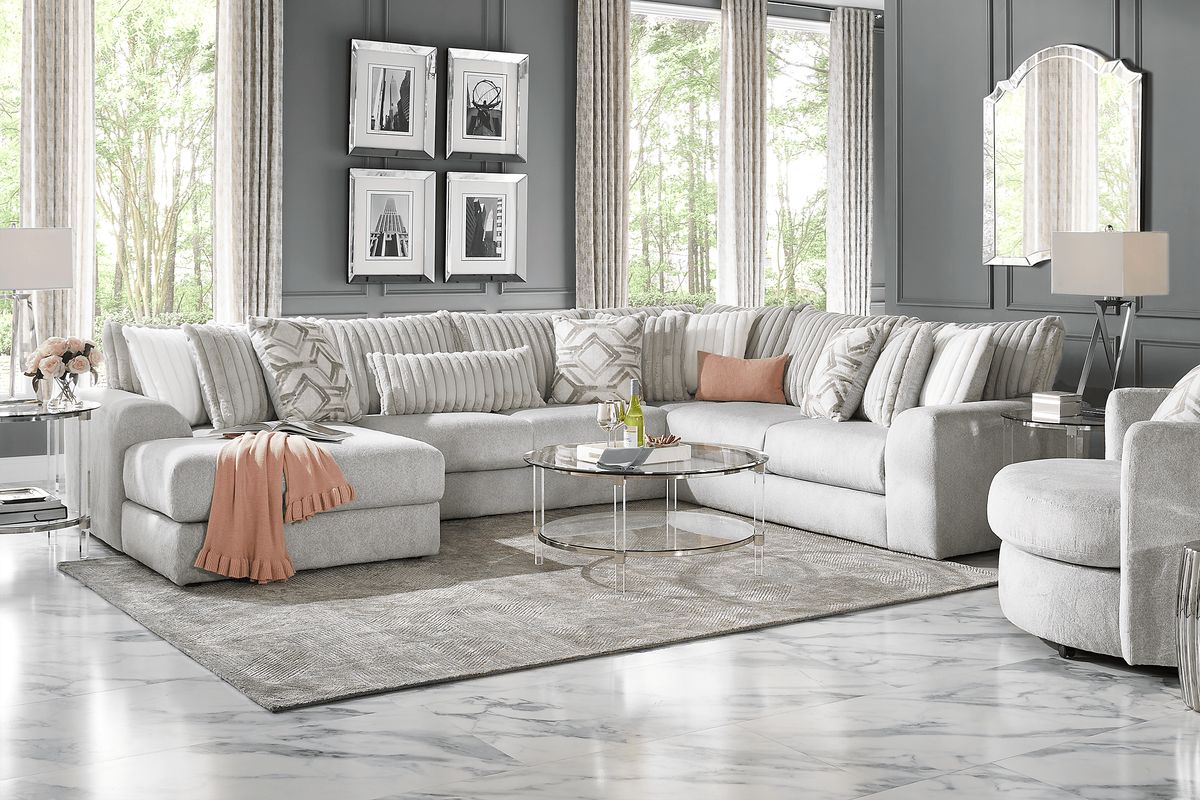Moreau Street 6 Pc Gray Woven Living Room Set With 3 Pc Left Arm Chaise ...