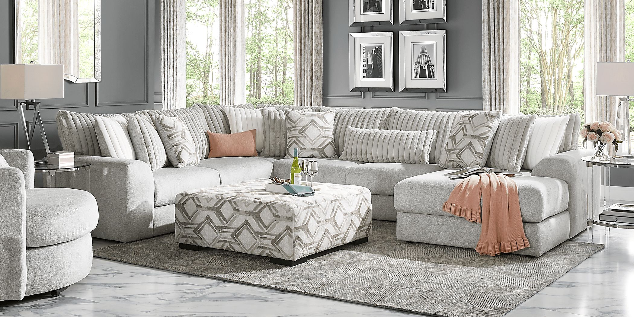 Moreau Street 6 Pc Gray Polyester Fabric Living Room Set With 3 Pc ...