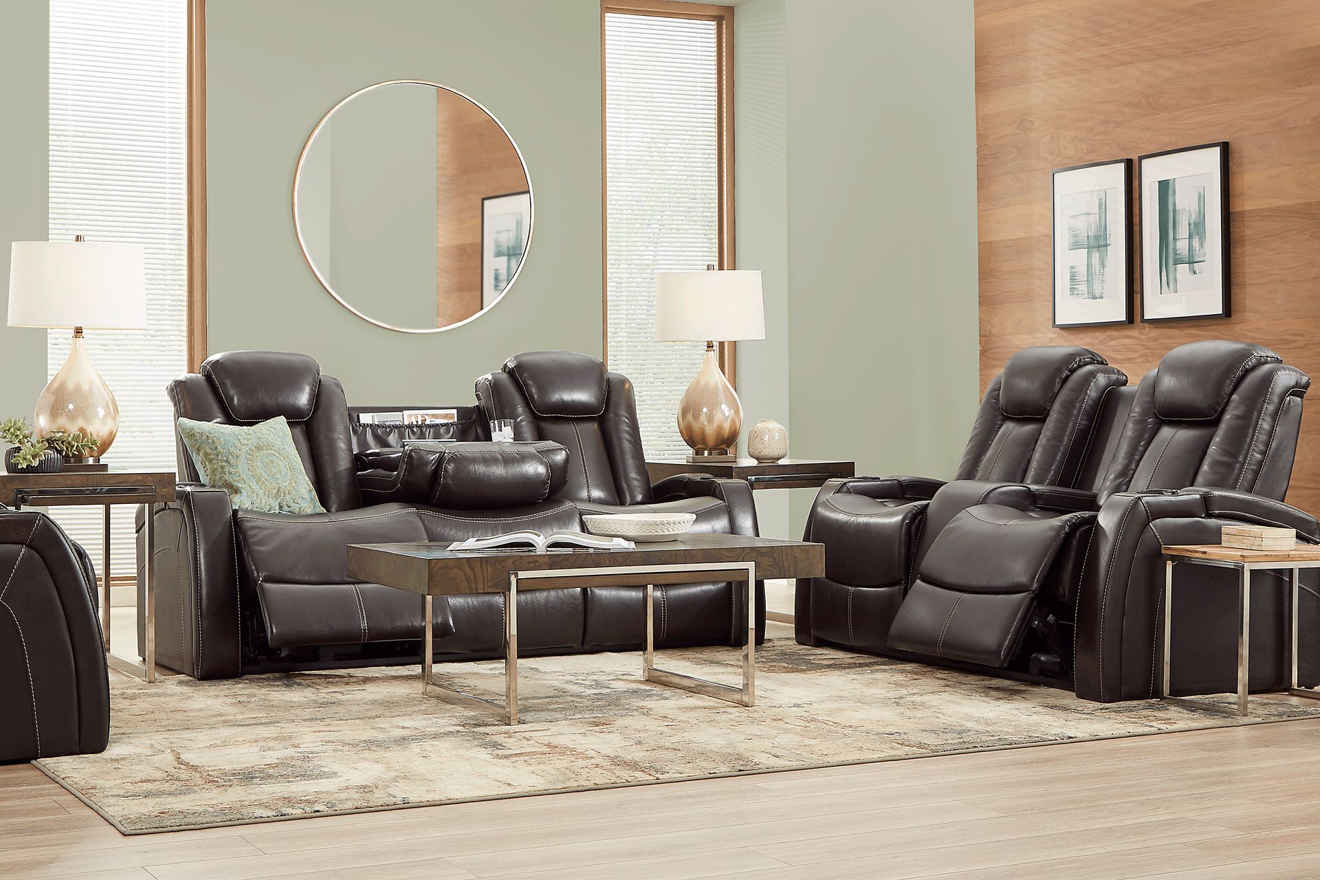 Moretti Brown Leather 8 Pc Dual Power Reclining Living Room - Image 1