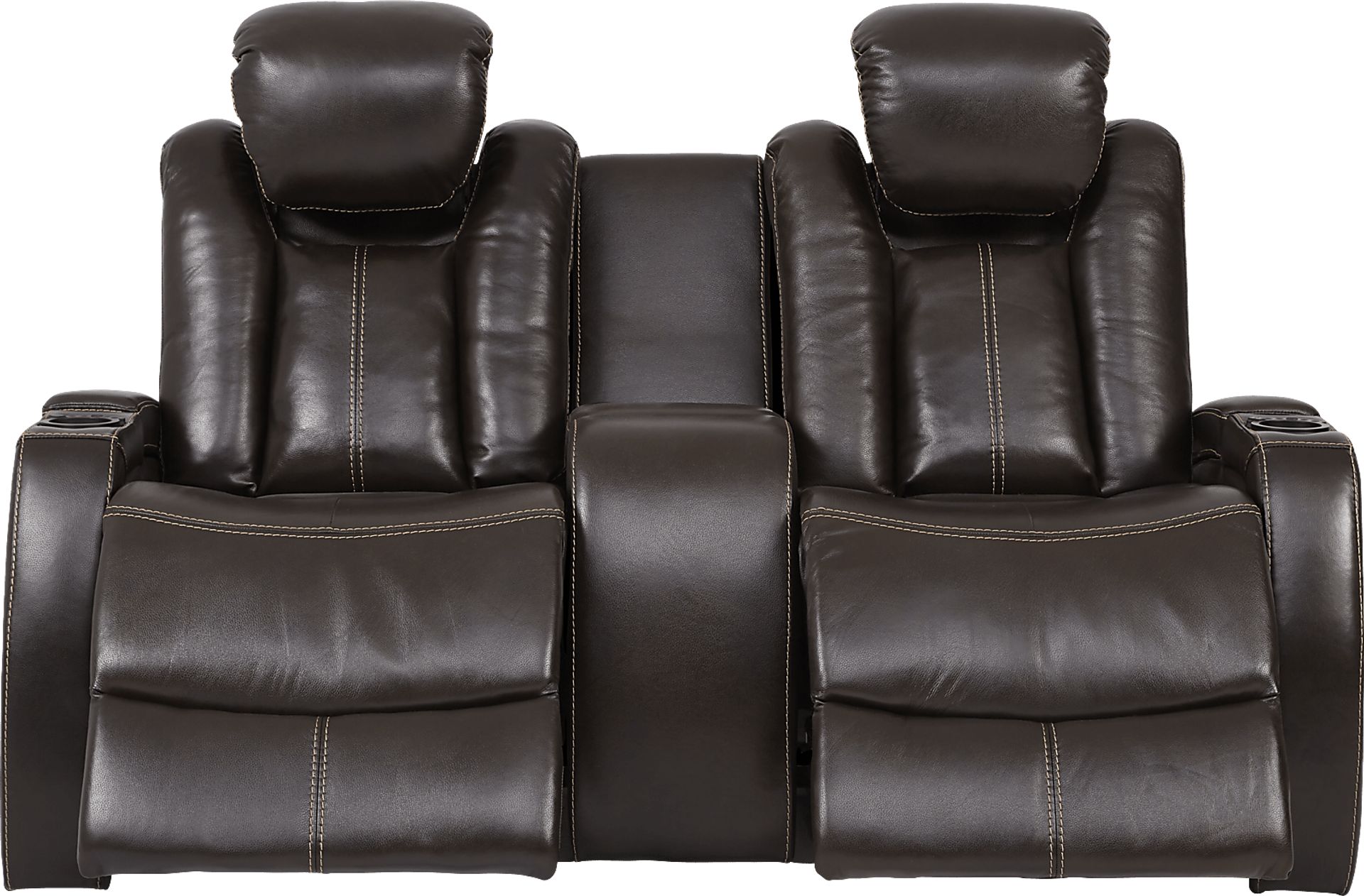 Moretti Brown Leather Dual Power Console Loveseat - Image 2