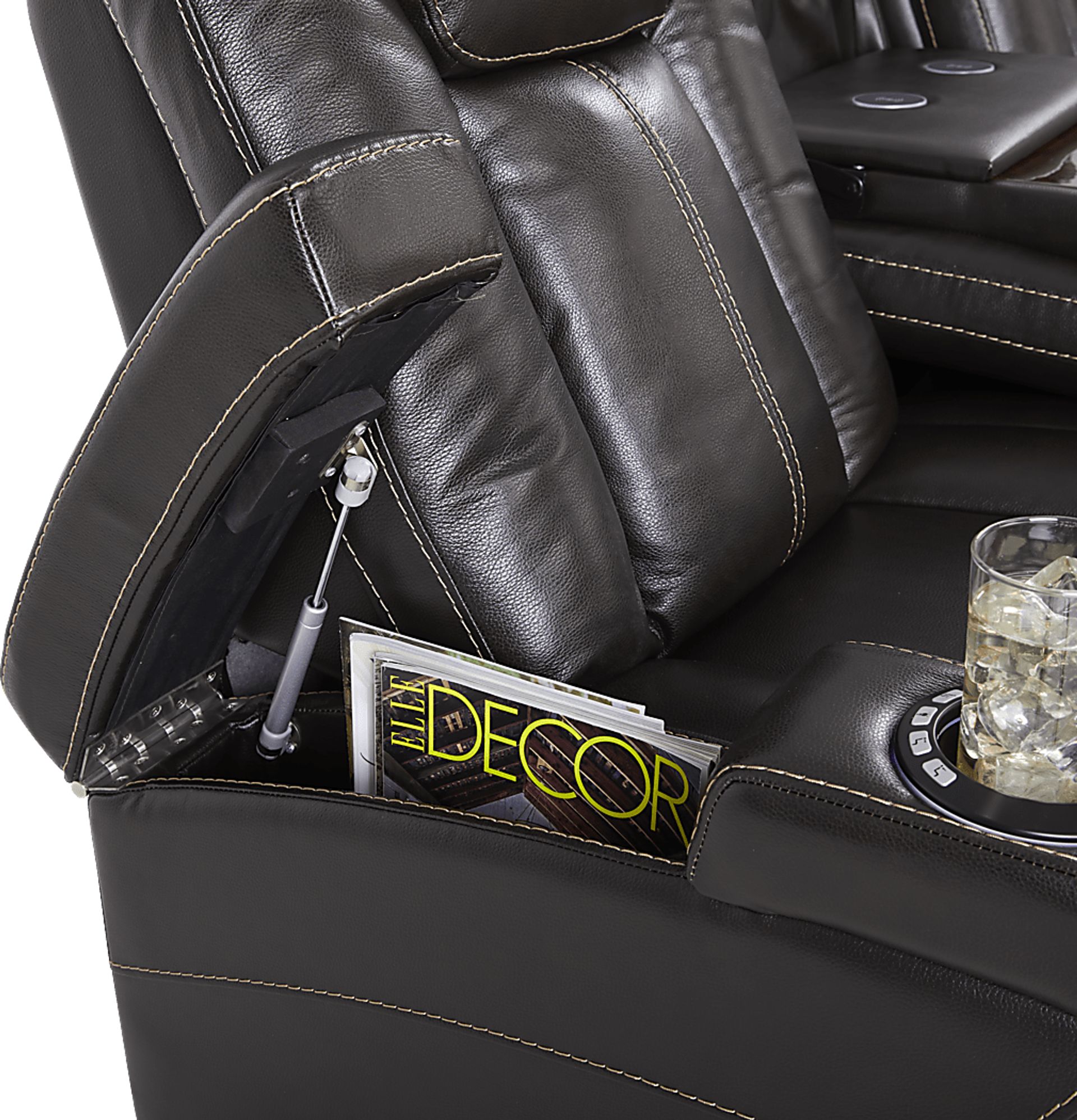 Moretti Brown Leather Dual Power Console Loveseat - Image 3