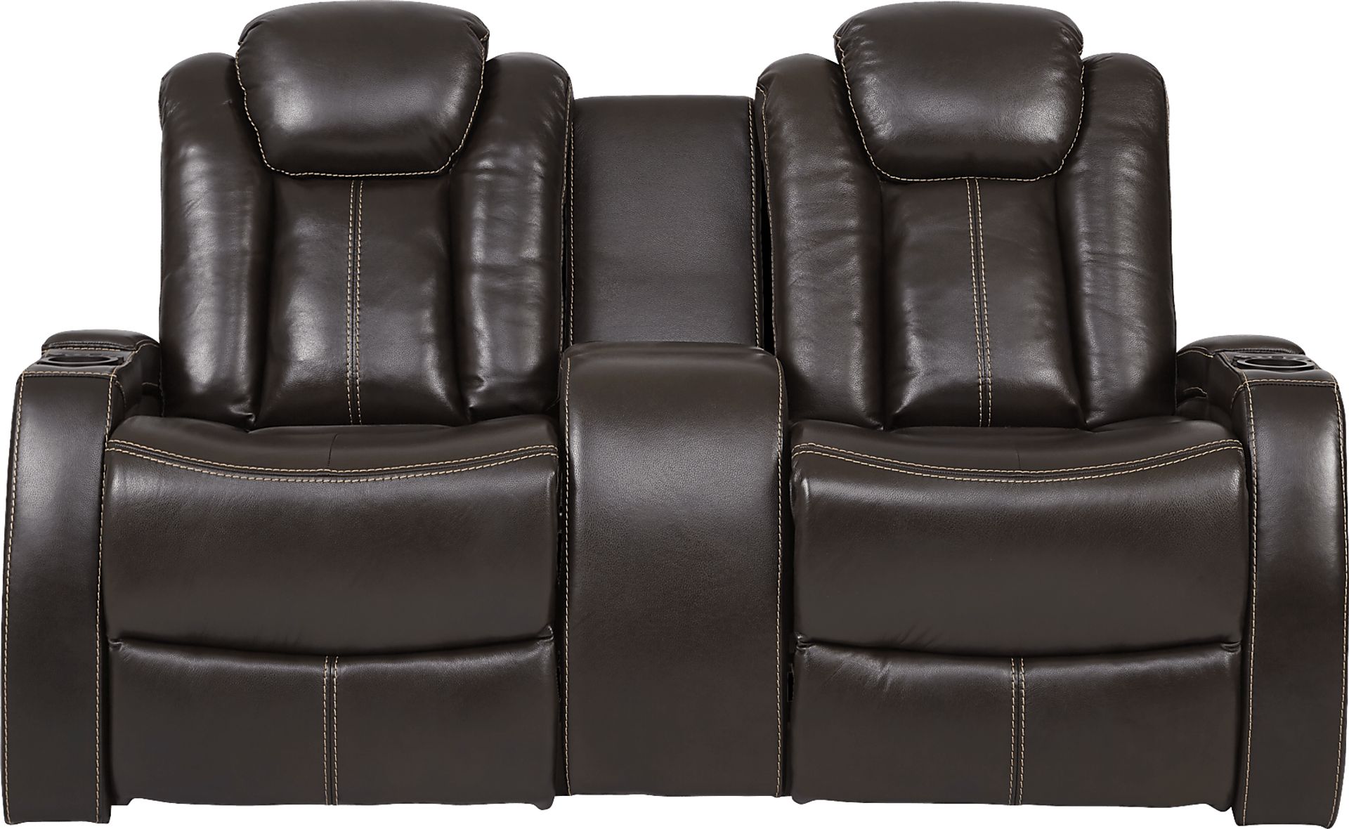 Moretti Brown Leather Dual Power Console Loveseat - Image 1