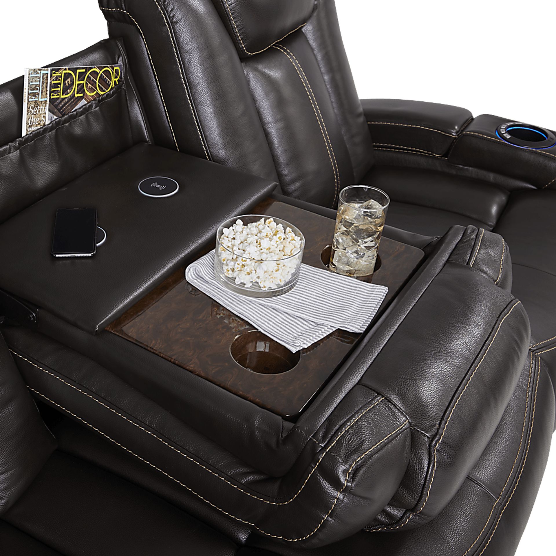 Moretti Brown Leather Dual Power Reclining Sofa - Image 8