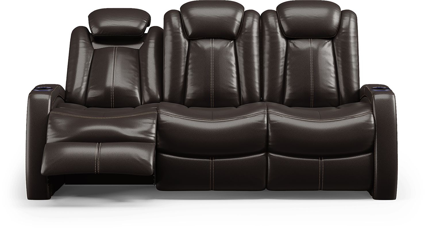 Moretti Brown Leather Dual Power Reclining Sofa