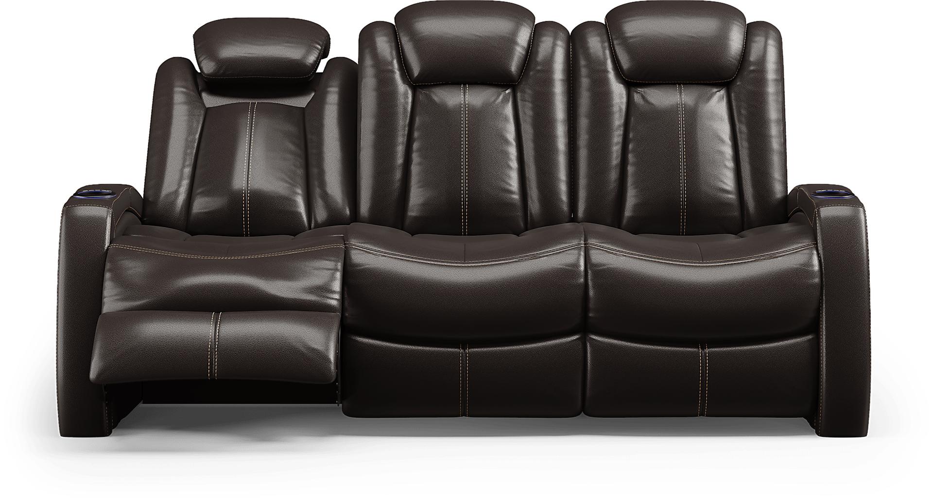 Moretti Brown Leather Dual Power Reclining Sofa