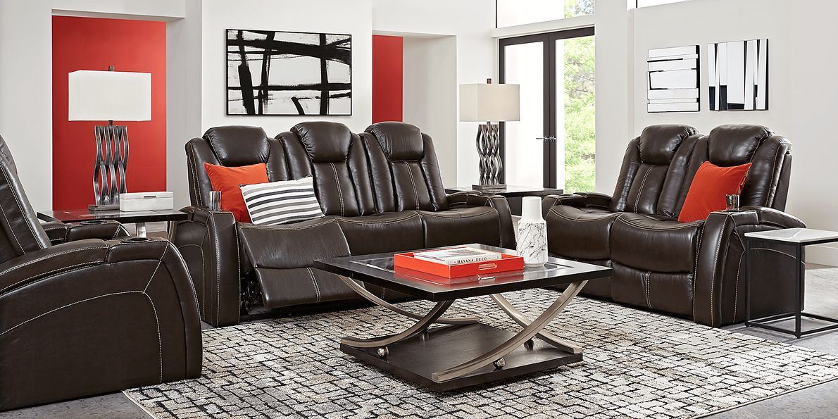 Moretti Chocolate Leather 7 Pc Living Room with Dual Power Reclining Sofa