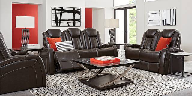 Moretti Chocolate Leather 7 Pc Living Room with Dual Power Reclining Sofa - Thumbnail - Image 1