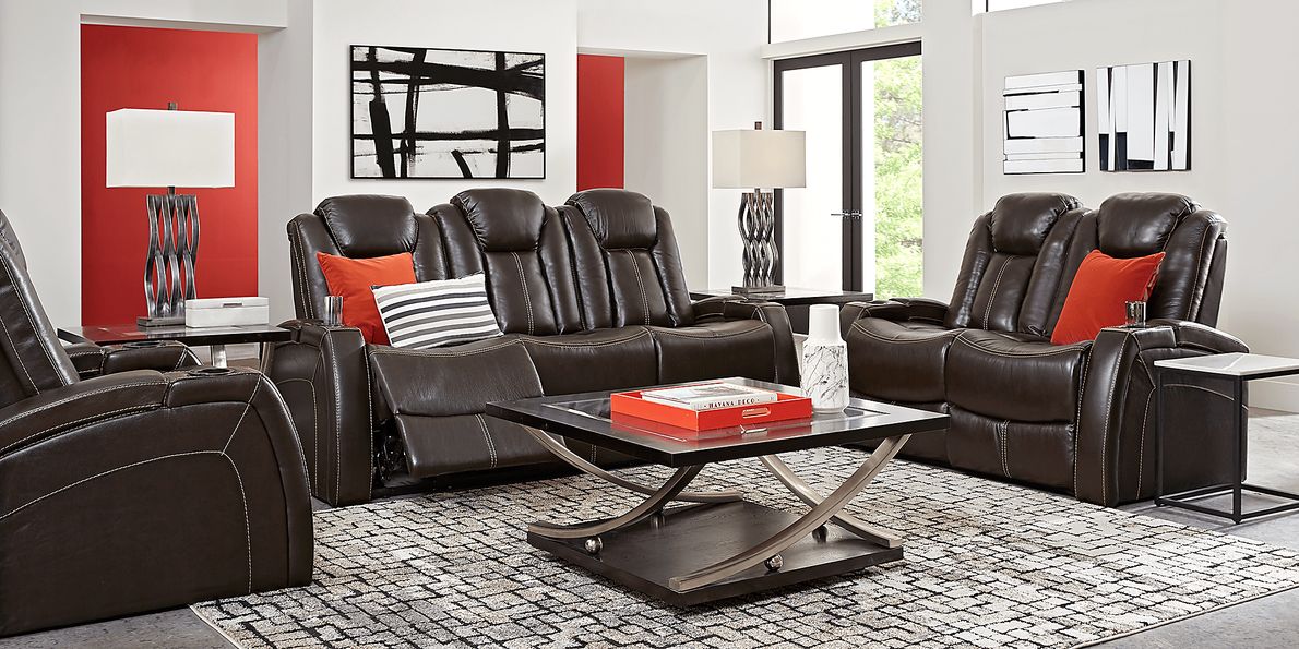 moretti chocolate leather dual power reclining sofa