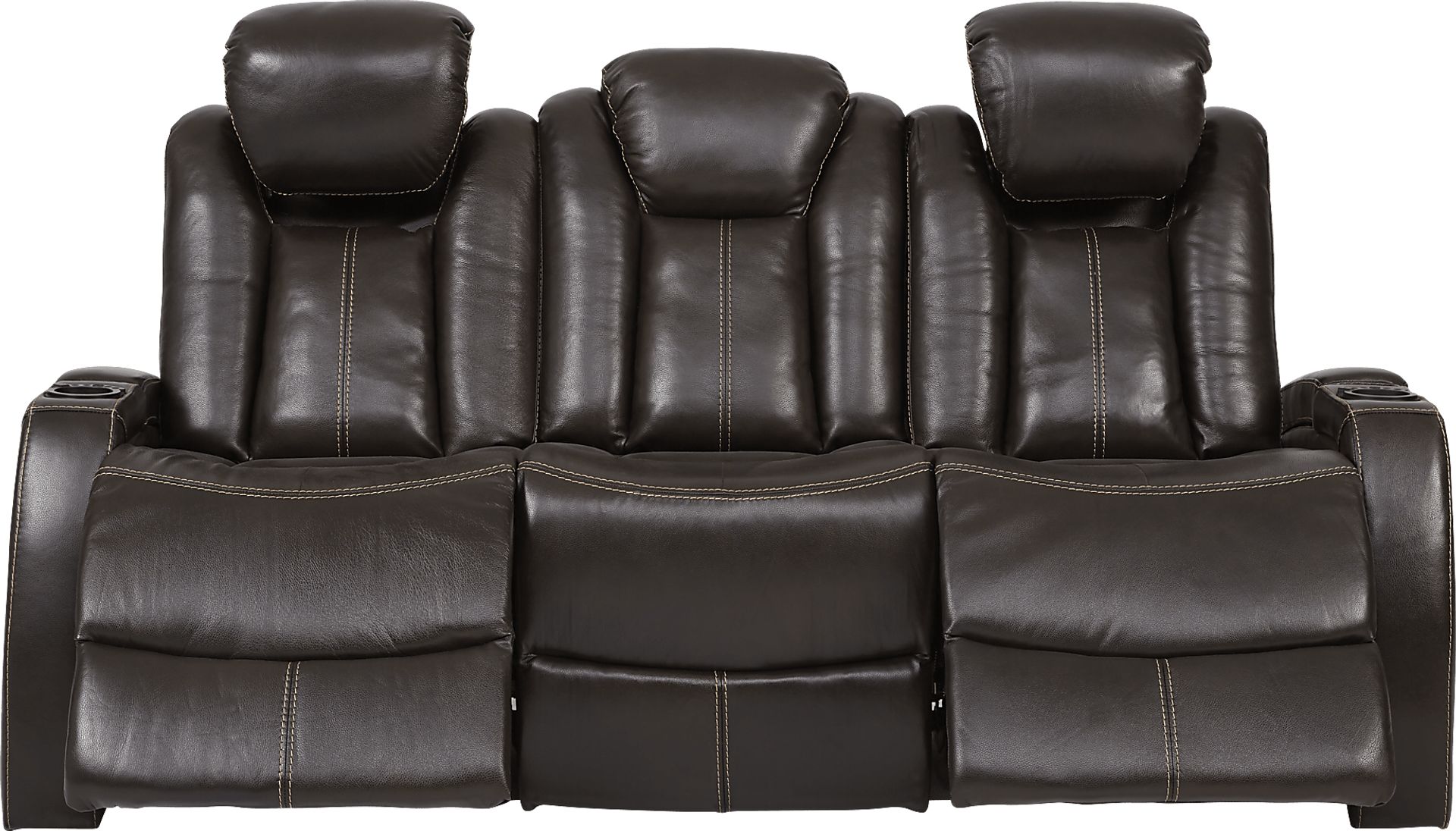 Moretti Chocolate Leather Dual Power Reclining Sofa - Image 2