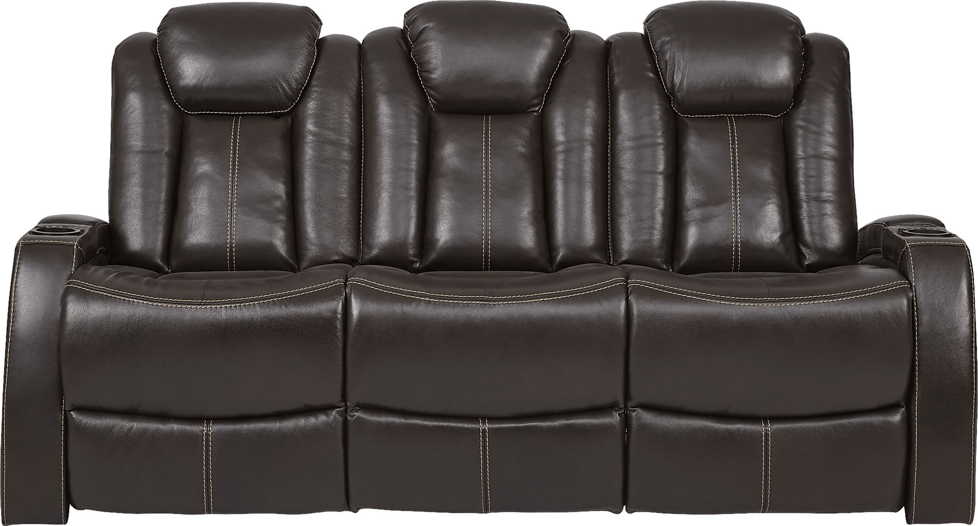 Moretti Chocolate Leather Dual Power Reclining Sofa - Image 1