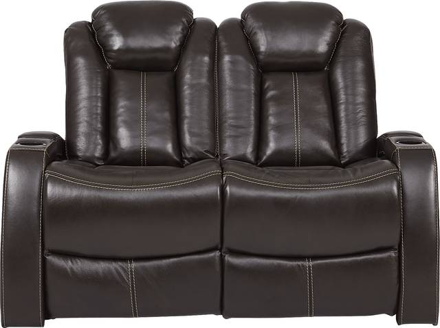 Moretti Chocolate Leather Loveseat - Thumbnail - Image 1