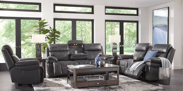 Morisano Gray Leather 5 Pc Triple Power Reclining Living Room with Air Massage - Thumbnail - Image 2