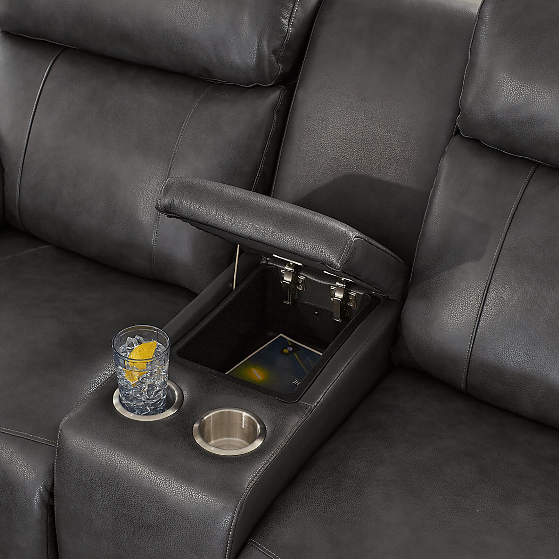 Morisano Gray Leather 5 Pc Triple Power Reclining Living Room with Air Massage - Image 13
