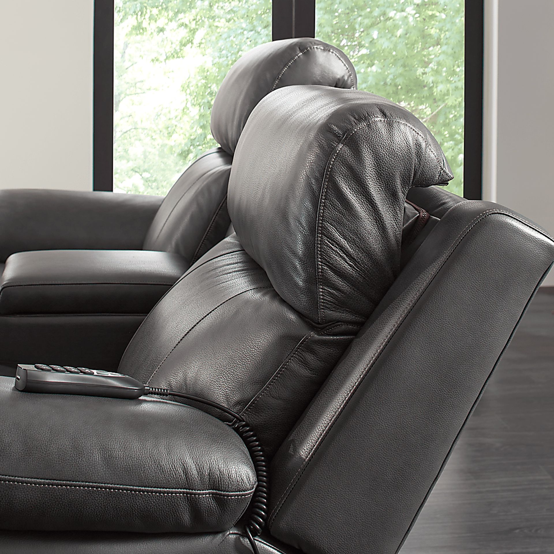 Morisano Gray Leather 5 Pc Triple Power Reclining Living Room with Air Massage - Image 16