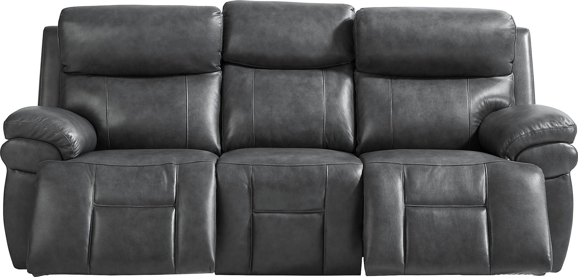 Morisano Gray Leather Triple Power Reclining Sofa with Air Massage - Image 4