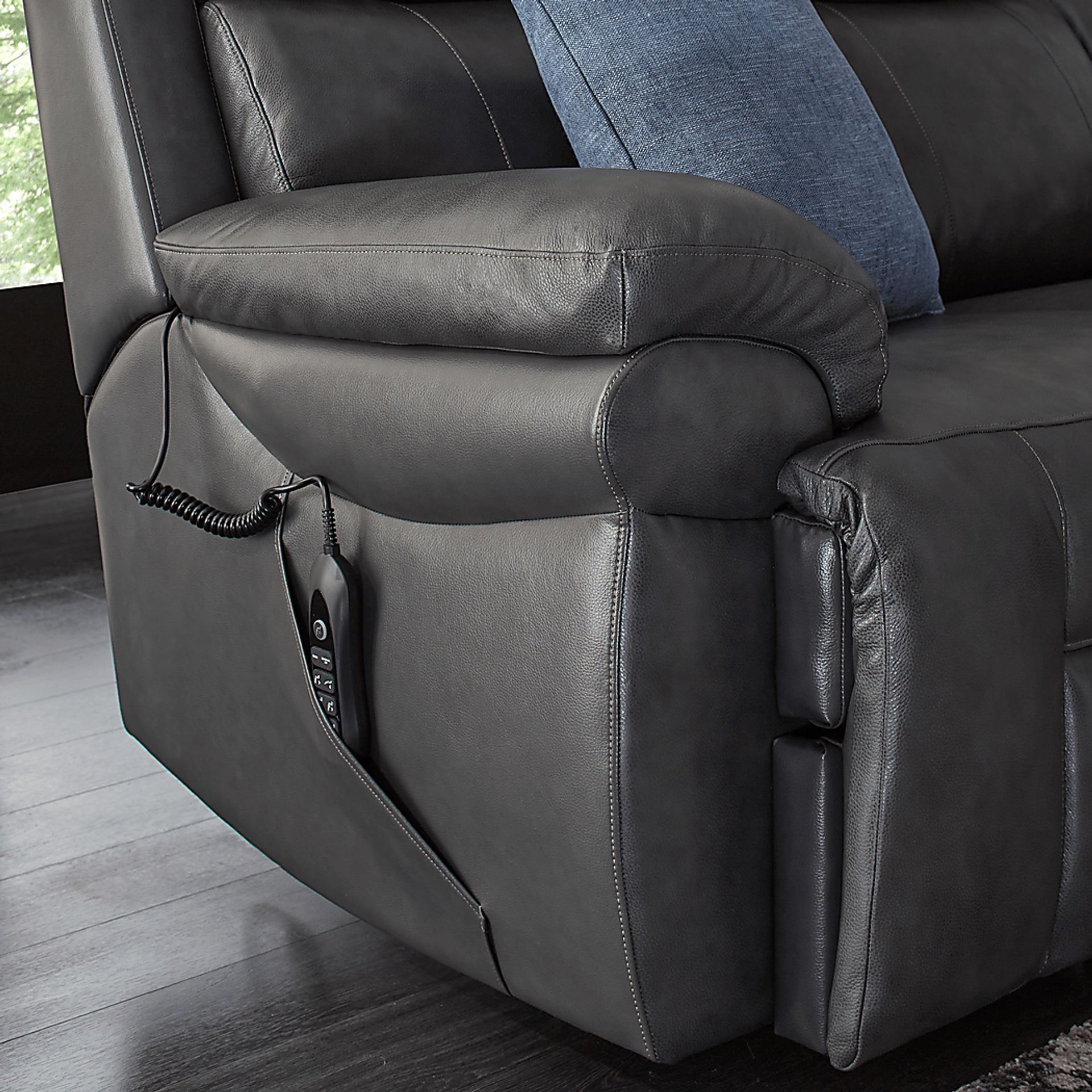 Morisano Gray Leather Triple Power Reclining Sofa with Air Massage - Image 6