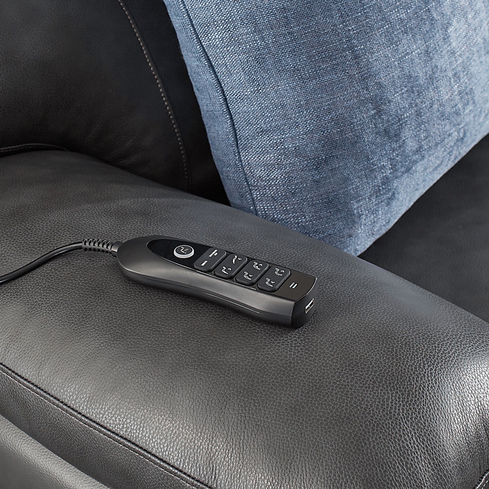 Morisano Gray Leather Triple Power Reclining Sofa with Air Massage - Image 9