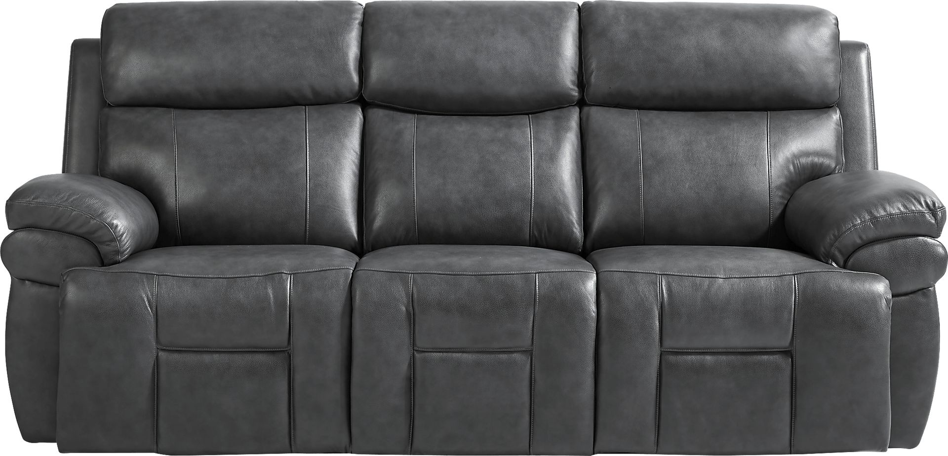 Morisano Gray Leather Triple Power Reclining Sofa with Air Massage - Image 1