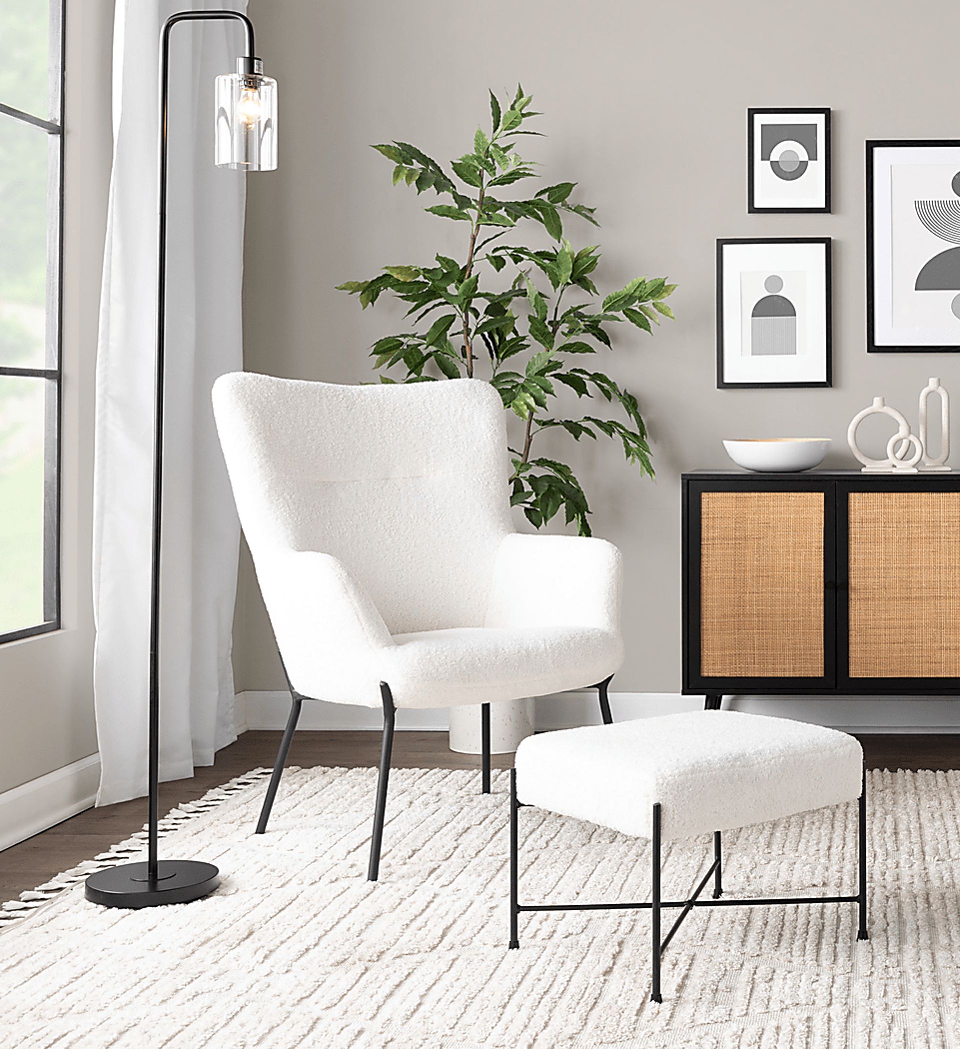 Morlaix White Accent Chair With Ottoman - Image 2
