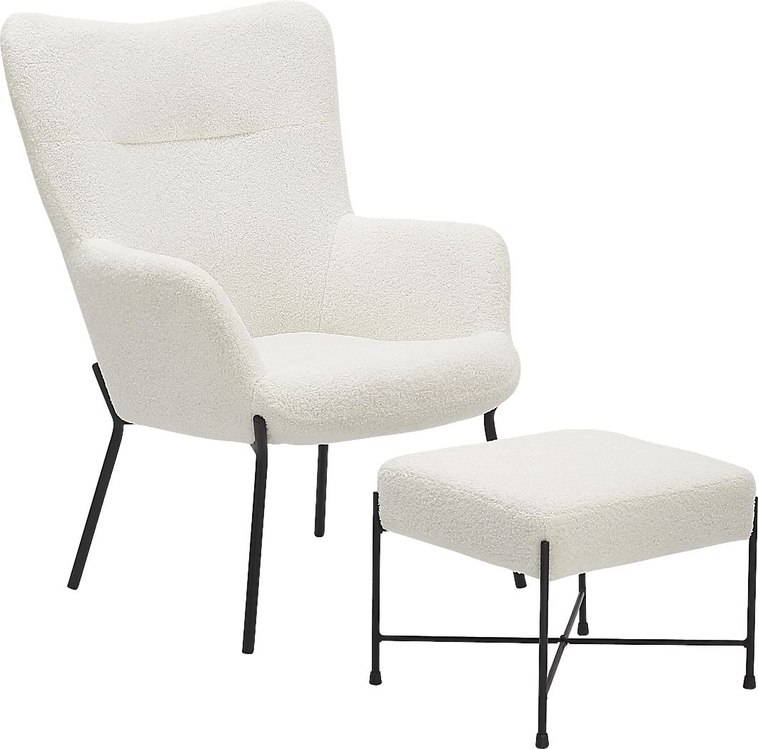Morlaix White Accent Chair With Ottoman
