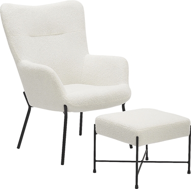 Morlaix White Accent Chair With Ottoman