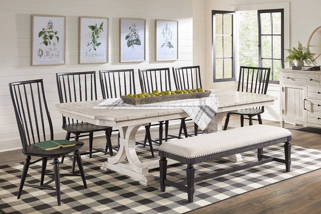 Morlan Road White 8 Pc Dining Room With Bench - Thumbnail - Image 1