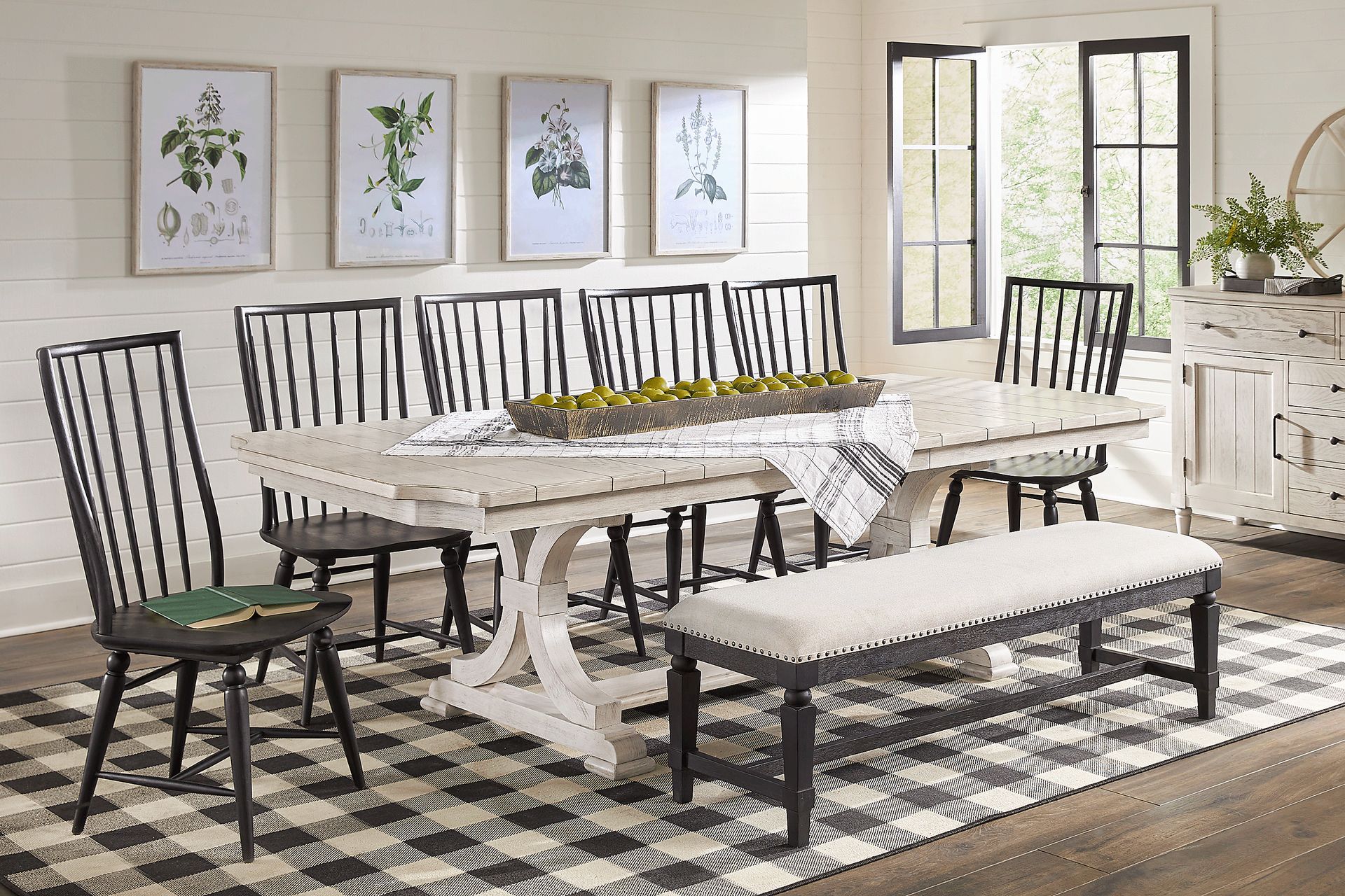 Morlan Road White 8 Pc Dining Room With Bench - Image 1