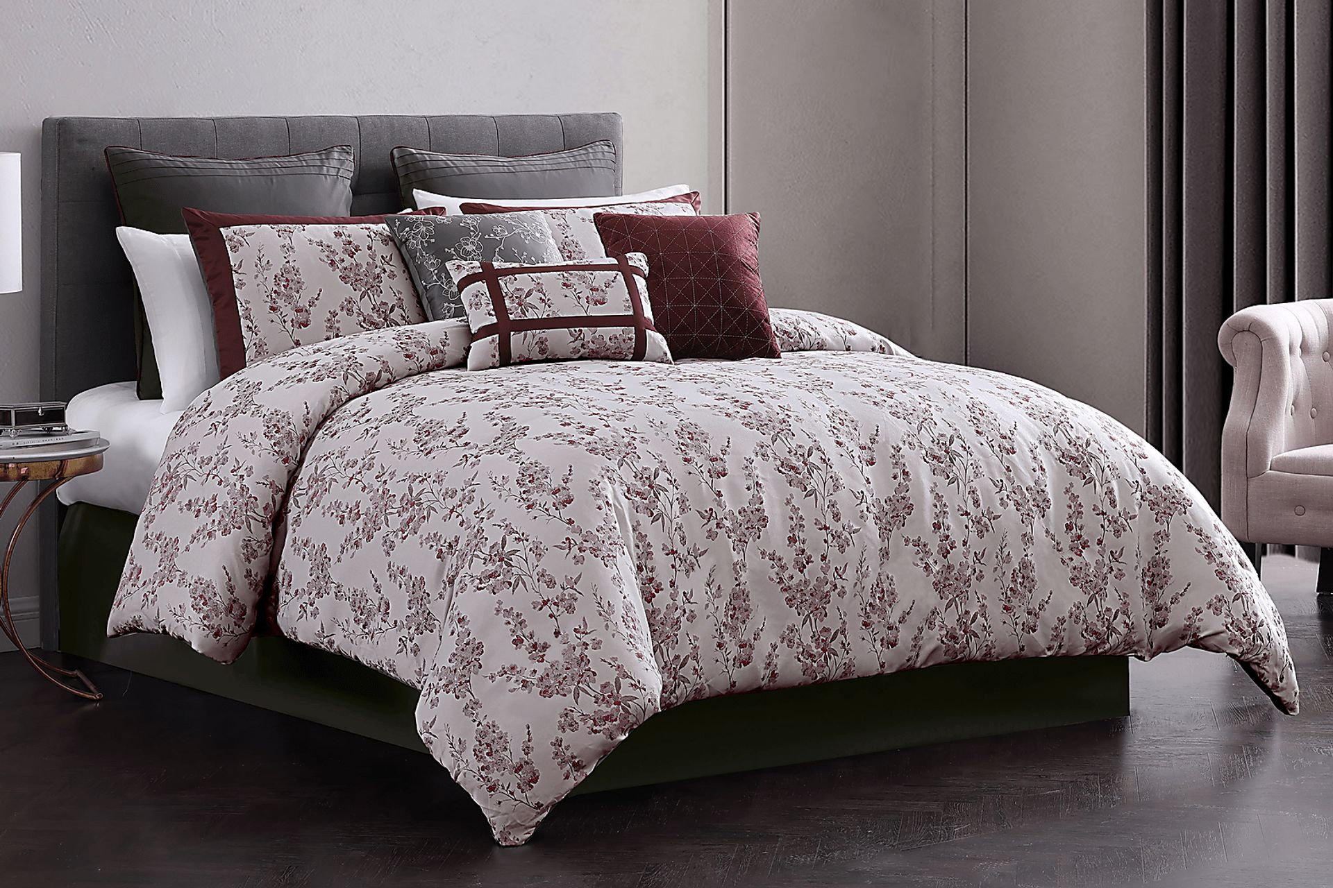 Morlom Burgundy 10 Pc King Comforter Set - Image 1
