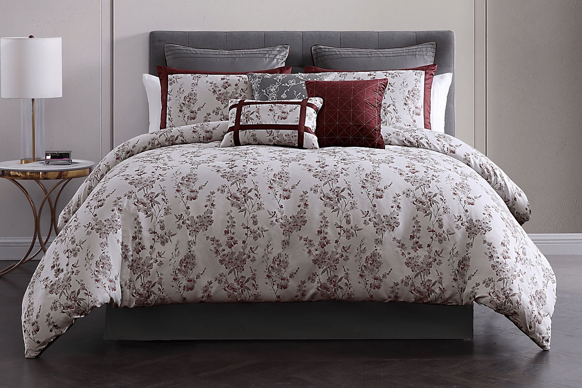 Morlom Burgundy 9 Pc Queen Comforter Set - Image 2