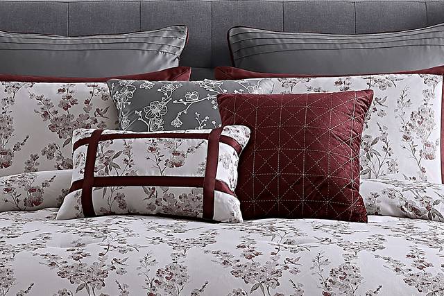 Morlom Burgundy 9 Pc Queen Comforter Set - Thumbnail - Image 6