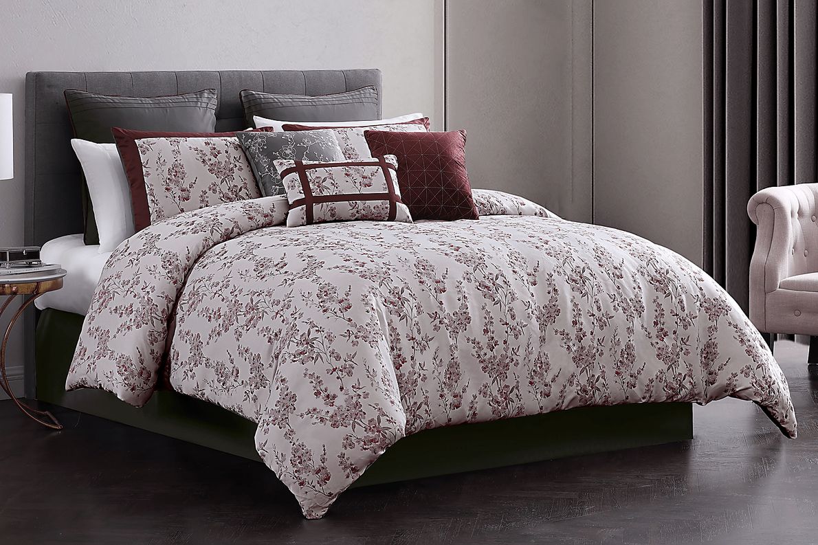 Morlom Burgundy 9 Pc Queen Comforter Set